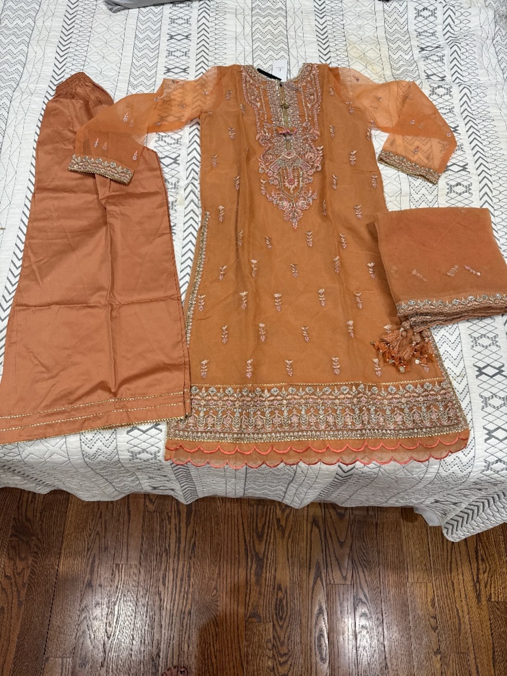 J. Formals Organza Embroidered 3 Pc Suit, Size M Pakistani